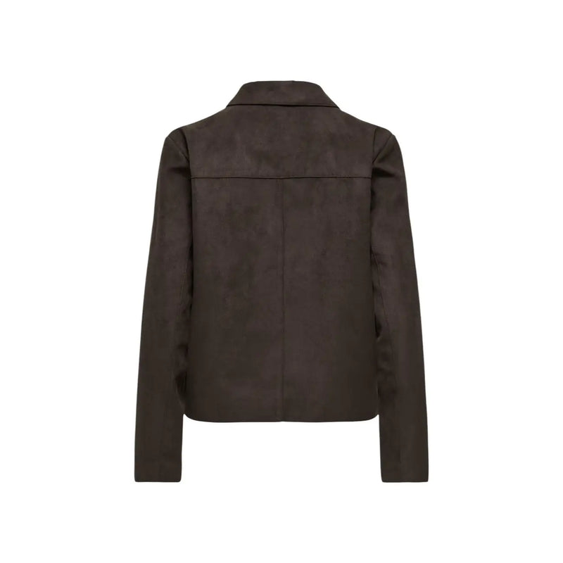 Jacqueline de Yong women brown suede blazer jacket with classic collar and straight seams in dark brown suede