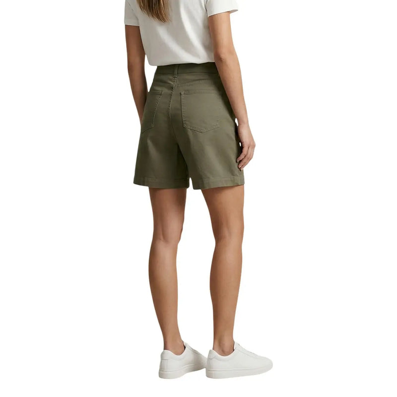 Olive green cotton pleated denim shorts for women by jacqueline de yong shown from the back with tailored design