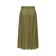 Olive green high-waisted midi skirt with gathered waistband and subtle pleats jacqueline de yong linen blend belted skirt
