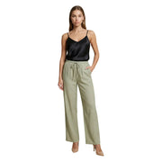 Olivgrüne Leinenhose mit weitem Bein und Kordelzugbund von Jacqueline de Yong für Damen