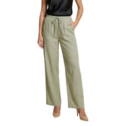 Grüne Leinenhose für Damen von Jacqueline de Yong mit Schnürung, olivgrüne, weite Hose mit Kordelzugbund