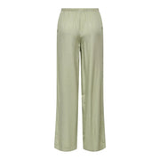 Eine grüne Leinenhose von Jacqueline De Yong mit weitem Bein, Schnürung und elastischem Bund aus hellgrünem Satin.