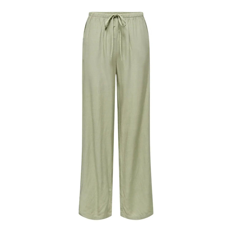 Elegante, olivgrüne Leinenhose mit weitem Bein und Kordelzugbund aus der Damenkollektion von Jacqueline de Yong.