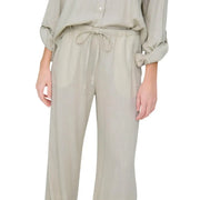 Beige Leinenhose mit Kordelzugbund und hochgekrempelten Ärmeln von Jacqueline De Yong Damen-Kollektion aus grauem Leinen mit regulärer Passform