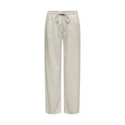 Jacqueline de Yong Damen-Leinenhose in Grau, normale Passform, hier abgebildet als beige Satinhose mit weitem Bein, elastischem Bund und Kordelzug