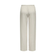 Jacqueline de Yong Damen-Satinhose in Creme mit weitem Bein und elastischem Bund, passend zu einer grauen Leinenhose in regulärer Passform