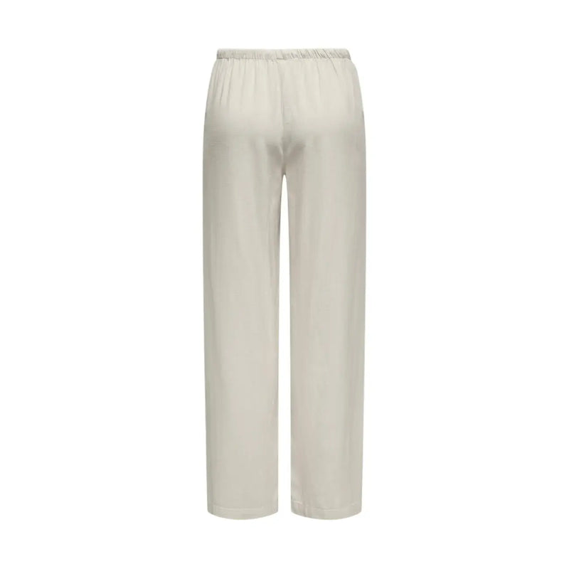 Jacqueline de Yong Damen-Satinhose in Creme mit weitem Bein und elastischem Bund, passend zu einer grauen Leinenhose in regulärer Passform