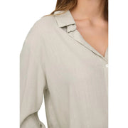 Jacqueline de yong women grey linen v neck loose shirt featuring a soft light beige linen fabric with relaxed fit and texture