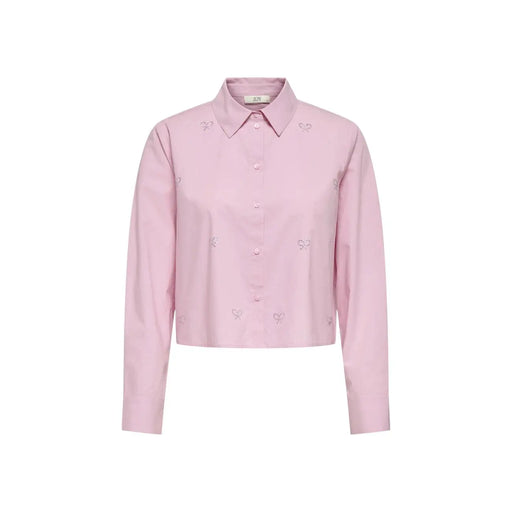 Jacqueline de yong women pink cotton long sleeve shirt with delicate bow embroidery on the front