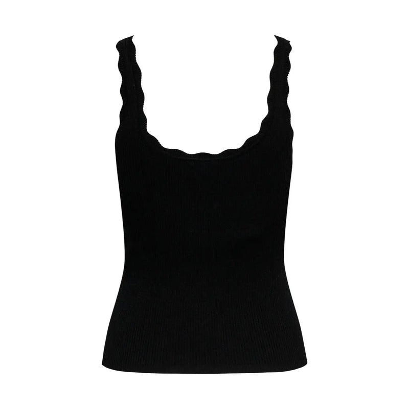 Schwarzes geripptes Stricktop top mit geschwungenen Schulterträgern aus Viskose von Jacqueline de Yong für Damen