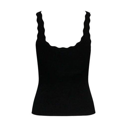 Jacqueline de Yong Damen-Tanktop aus schwarzem Rippstrick top mit geschwungenen Schulterträgern aus Viskose