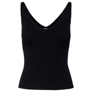 Schwarzes, geripptes, ärmelloses Tanktop top mit tiefem V-Ausschnitt aus Viskose von Jacqueline de Yong für Damen