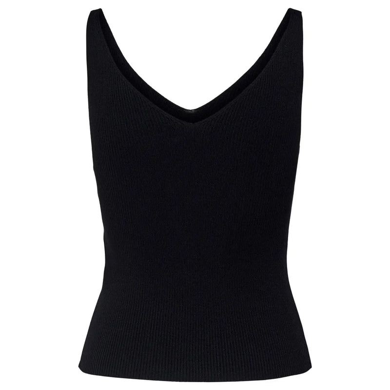 Jacqueline de Yong Damen Tank top schwarzes, geripptes, ärmelloses Strickoberteil mit tiefem V-Ausschnitt aus Viskose