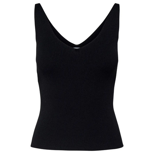 Schwarzes, geripptes, ärmelloses Tanktop top mit tiefem V-Ausschnitt aus Viskose aus der Damenkollektion von Jacqueline de Yong