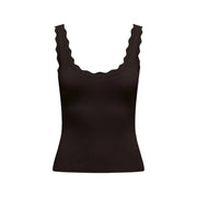 Schwarzes geripptes Tanktop top von Jacqueline De Yong mit geschwungenen Schulterträgern in Braun, geeignet für Freizeitkleidung