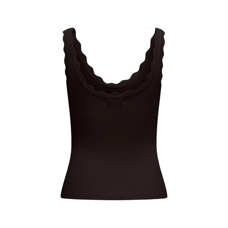 Jacqueline de Yong Damen-Tanktop aus schwarzem Rippstrick top mit geschwungenem Ausschnitt und geschwungenem Saum