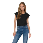Schwarzer Tank top mit Rüschenärmeln von Jacqueline de Yong aus Baumwolle mit weißen Häkeldetails