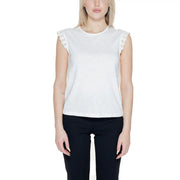 Ärmelloses Tanktop aus weißer Baumwolle top von Jacqueline de Yong mit zarter Spitzenborte an den Schultern