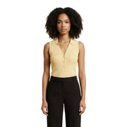 Ärmelloses, geripptes, gelbes Stricktop von Jacqueline de Yong für Damen top mit Kragen und Knopfverschluss vorne