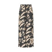 Schwarze, weit geschnittene Viskosehose für Damen von Jacqueline de Yong mit eleganter cremefarbener Blumenspitze und gepunkteten Ziernähten