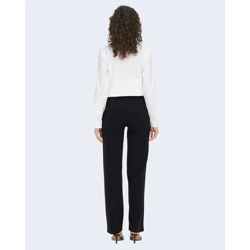 Schwarze, taillierte Damenhose von Jacqueline de Yong mit elegantem, geradem Bein und glattem Polyestergewebe
