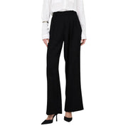 Schwarze, hochgeschnittene, weite Hose von Jacqueline de Yong mit Reißverschluss vorne und Taschendetails in taillierter Passform