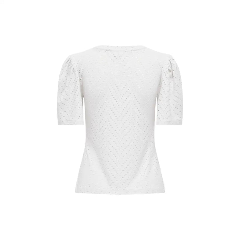 Jacqueline de Yong women white short sleeve blouse with eyelet fabric and chevron pattern design