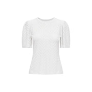 Jacqueline De Yong women white short sleeve blouse with eyelet fabric short puffed sleeves and round neckline