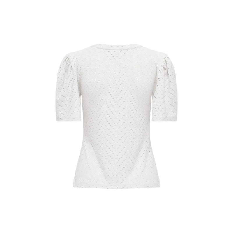 Jacqueline de Yong women white short sleeve blouse with eyelet fabric and chevron pattern design