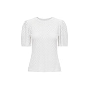 Jacqueline De Yong women white short sleeve blouse with eyelet fabric short puffed sleeves and round neckline