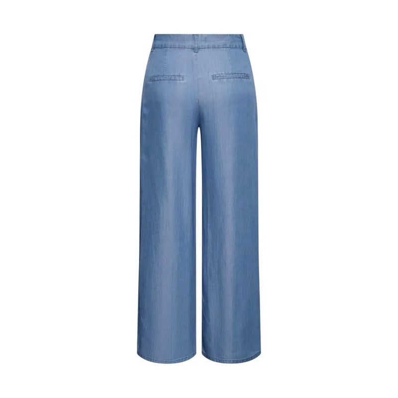 Hellblaue Lyocell-Hose mit weitem Bein, hohem Bund und Gesäßtaschen aus der Damenkollektion von Jacqueline de Yong.