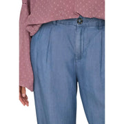Jacqueline de Yong Damen-Hose mit weitem Bein aus hellblauem Lyocell-Stoff, Knopfverschluss und Falten vorne