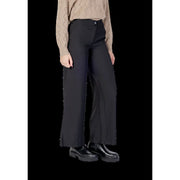 Jacqueline de Yong Damen-Hose mit weitem Bein, schwarz, aus Polyester, mit elegantem, geradem Schnitt und dezenten Bundfalten vorne.