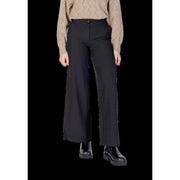 Jacqueline De Yong Schwarze Damenhose aus Polyester mit weitem Bein, elegantem, geradem Schnitt und dezenten Stofffalten