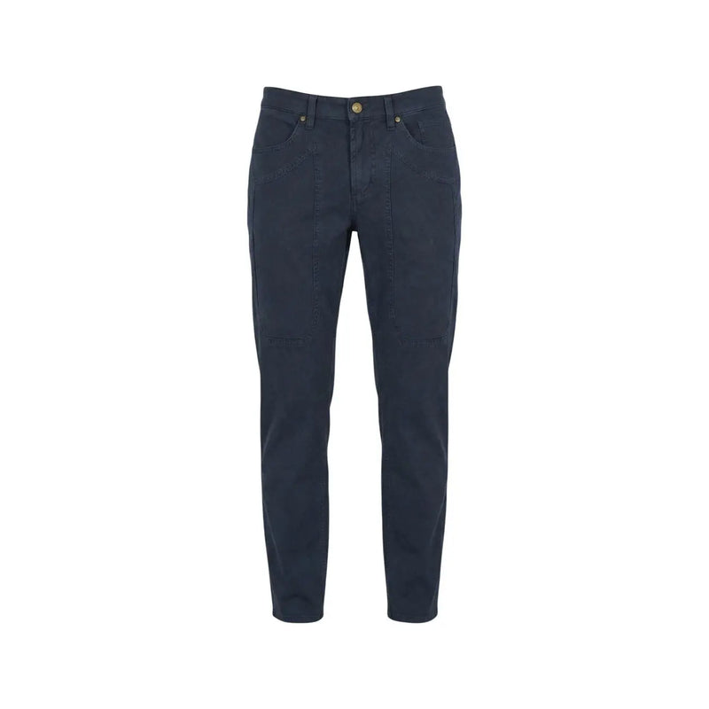 Dark blue denim jeans with classic five-pocket design and subtle stitching details by Jeckerson men trousers