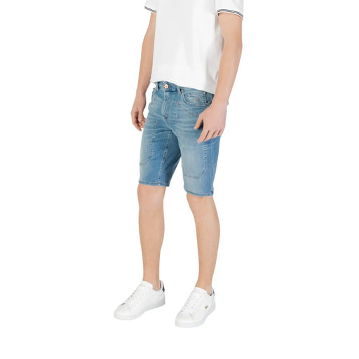 Jeckerson men blue cotton blend light-wash denim shorts with classic five-pocket design and subtle fading for casual wear