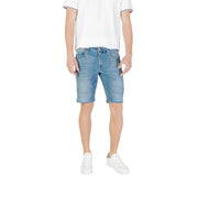 Jeckerson men blue cotton blend light-wash denim shorts with classic five-pocket design and subtle fading for spring summer