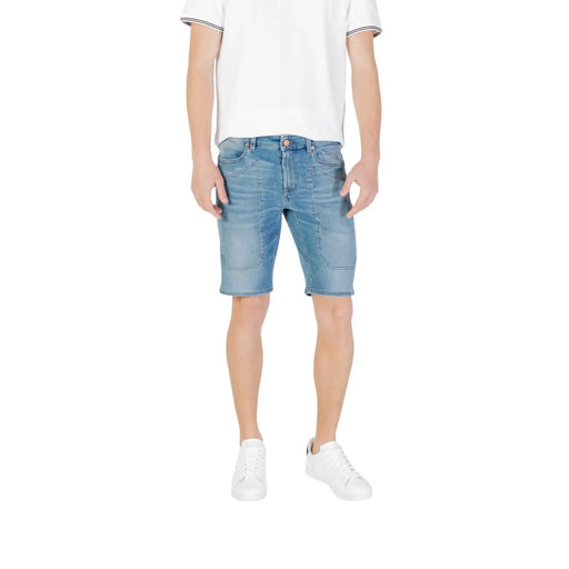 Jeckerson men blue cotton blend light-wash denim shorts with classic five-pocket design and subtle fading for spring summer