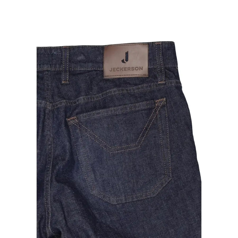 Dunkelblaue Herrenjeans aus Denim mit braunem Leder jeckerson Logo-Patch aus Bio-Baumwolle mit Reißverschluss und Knopfverschluss