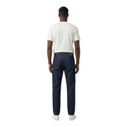 Jeckerson Herrenjeans aus blauer Bio-Baumwolle mit dunkelblauem Denim-Straight-Leg-Schnitt und braunem Lederbundpatch.