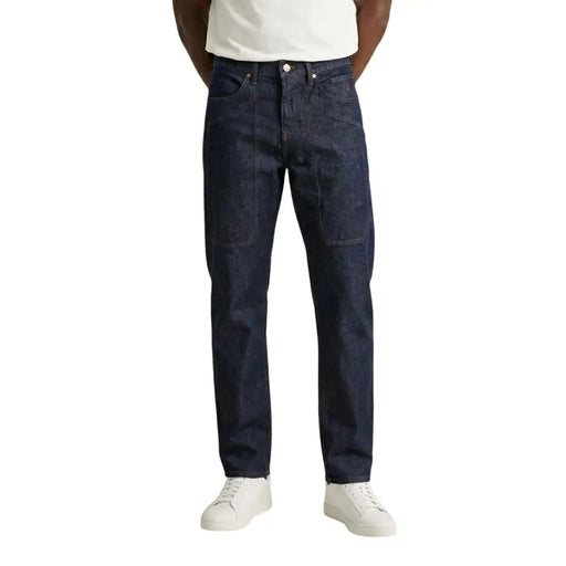 Jeckerson Herrenjeans aus dunkelindigofarbenem, geradem Denim mit verstärkten aufgesetzten Taschen aus Bio-Baumwolle