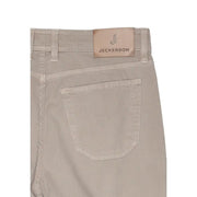 Beige Cord jeckerson Herrenhose mit hellbraunem Leder-Markenpatch am Bund, aus Baumwoll-Piqué