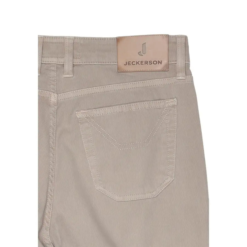 Beige Cord jeckerson Herrenhose mit hellbraunem Leder-Markenpatch am Bund, aus Baumwoll-Piqué