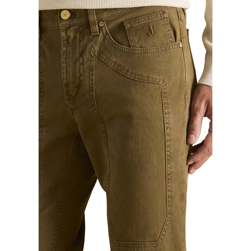 Jeckerson men trousers in olive green corduroy with gold buttons and practical pocket design