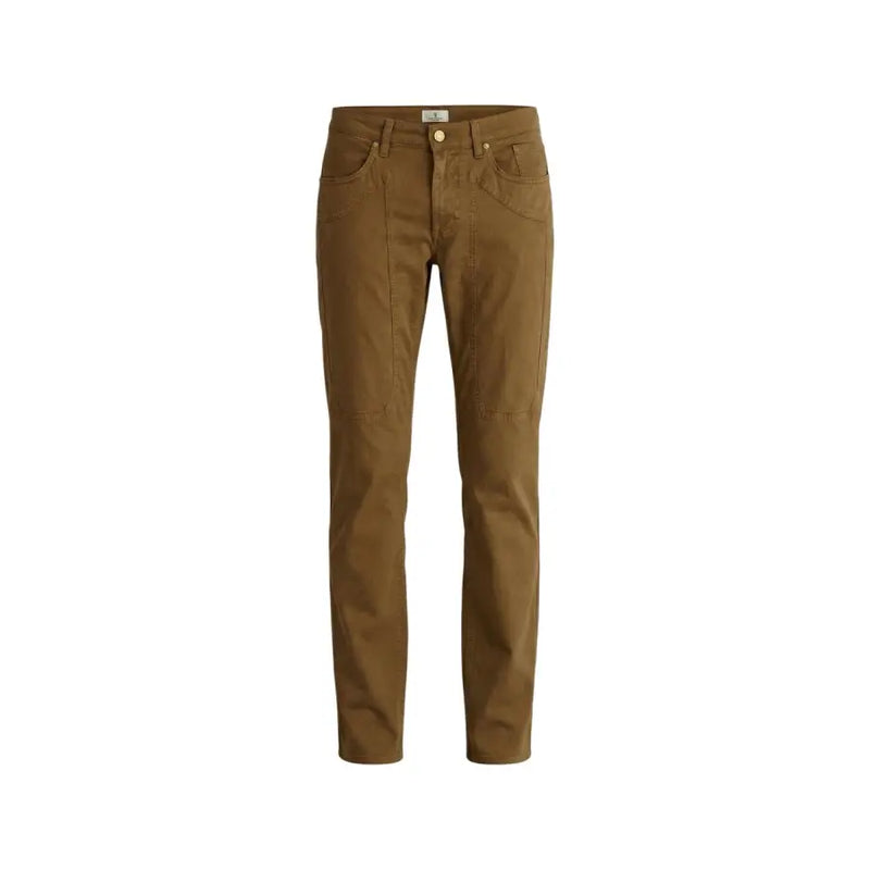 Jeckerson Herrenhose aus hellbraunem Slim-Fit-Denim mit klassischem Fünf-Taschen-Design und goldfarbenen Beschlägen