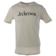 Jeckerson beigefarbene Baumwoll-Herrenjacke t-shirt mit Schwarz jeckerson Schriftzug über der Brust im Slim-Fit-Stil