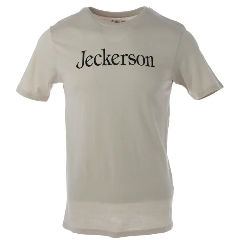 Jeckerson beigefarbene Baumwoll-Herrenjacke t-shirt mit Schwarz jeckerson Schriftzug über der Brust im Slim-Fit-Stil