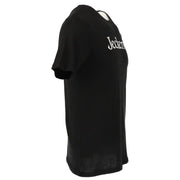 Jeckerson Schwarzes, schmal geschnittenes Herren-Baumwollhemd t-shirt mit kurzen Ärmeln und weißem Jeckerts-Schriftzug auf der Brust
