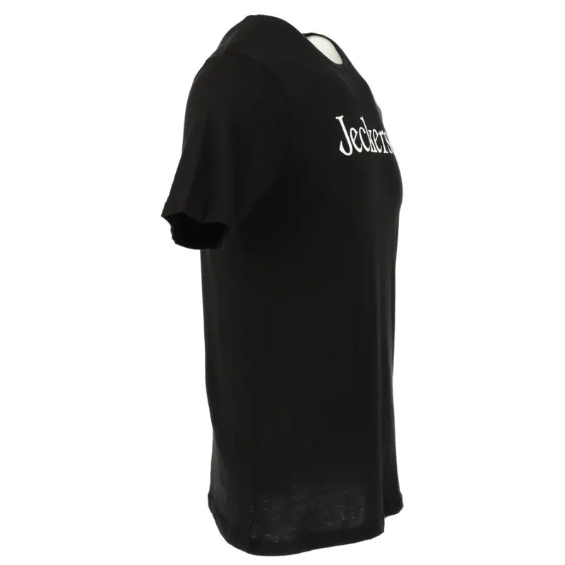 Jeckerson Schwarzes, schmal geschnittenes Herren-Baumwollhemd t-shirt mit kurzen Ärmeln und weißem Jeckerts-Schriftzug auf der Brust