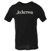 Jeckerson Schwarzes, schmal geschnittenes Kurzarm-Baumwollhemd für Herren t-shirt mit Weiß jeckerson Schriftzug über die Brust